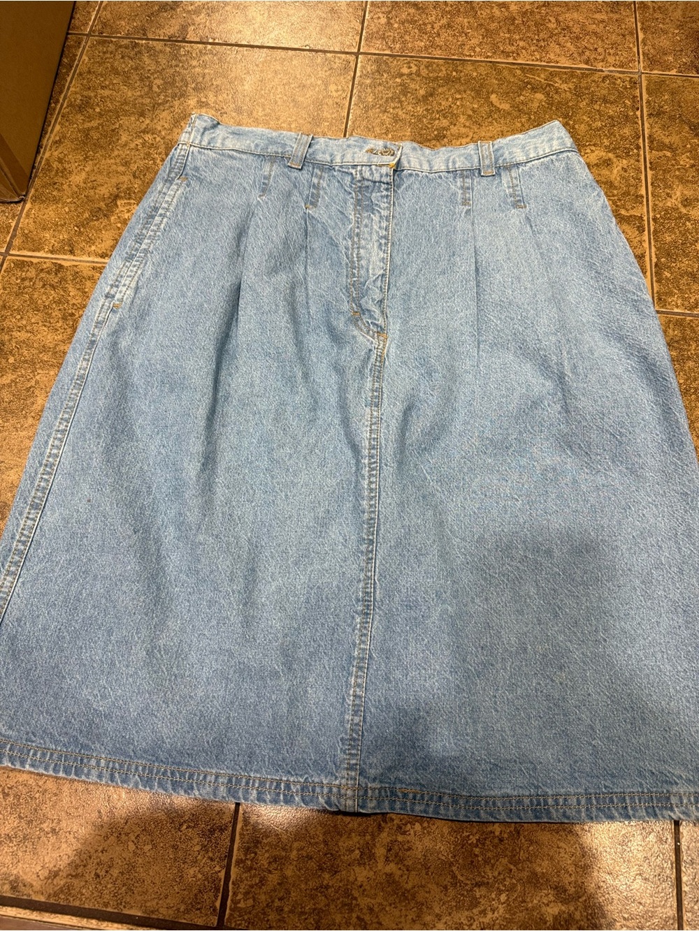 Vintage Jean Blue Denim Midi Skirt Size Large Elastic Back Waist Modest - Picture 2 of 9